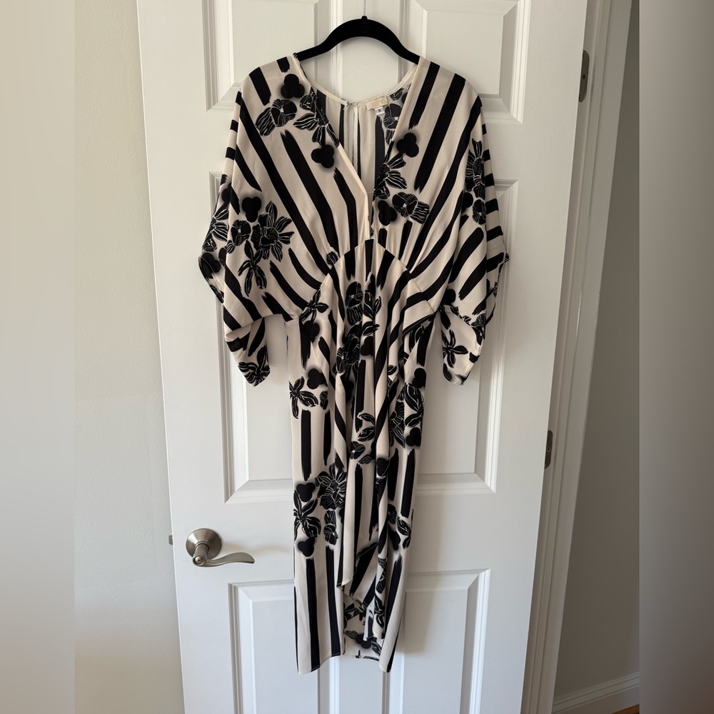 Chic Black and White Striped Floral Maxi Dress